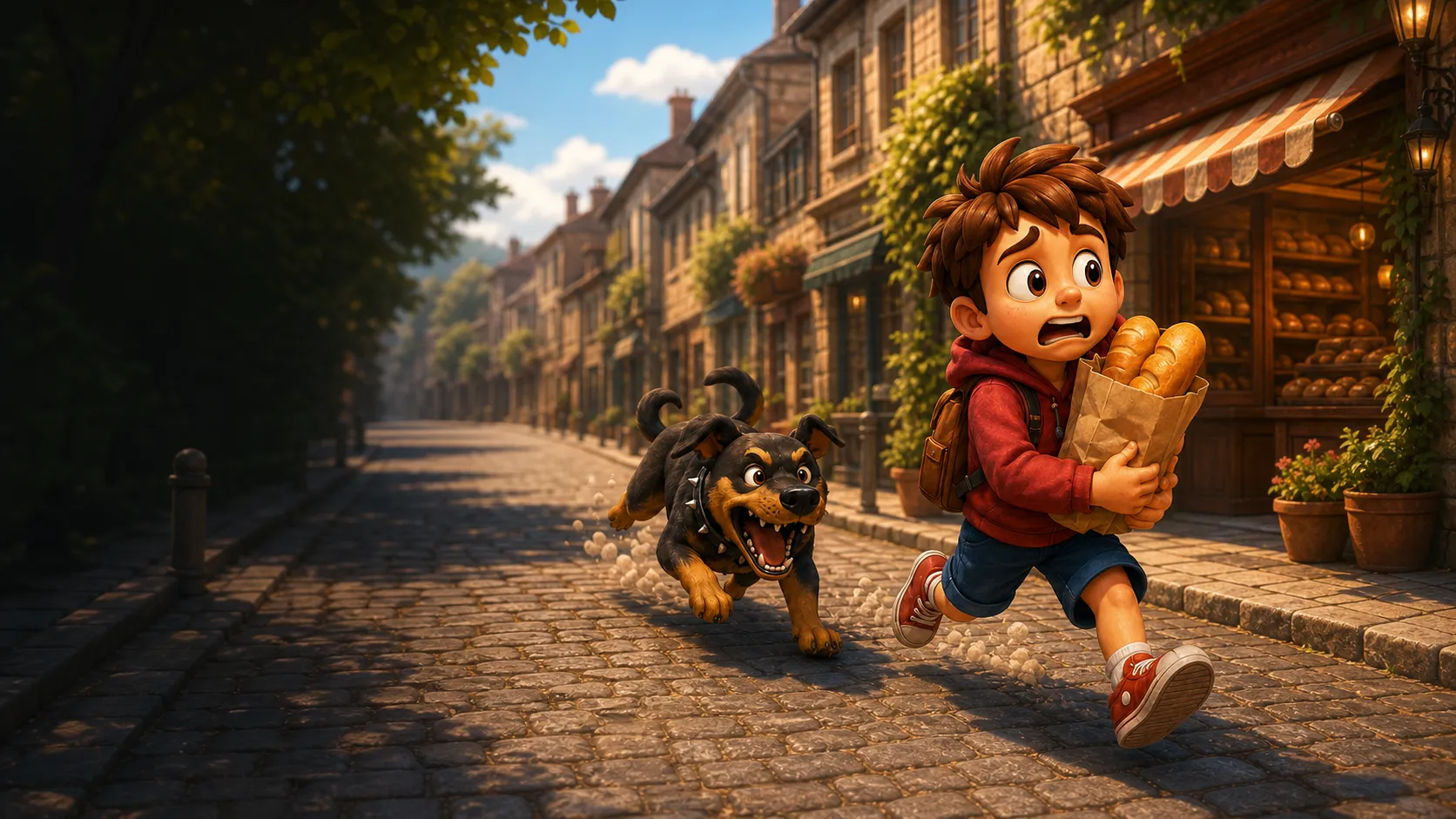 Everyday Rush key art — a boy running with bread, a dog at his heels
